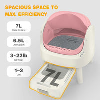 Large Open-Top Automatic Cat Litter Box Self Cleaning with Safety Protection, Mat and Trash Bags Included, Pink