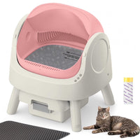 Large Open-Top Automatic Cat Litter Box Self Cleaning with Safety Protection, Mat and Trash Bags Included, Pink